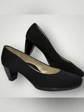 ara Gerona‎ Black Satin Block Heel Pumps Women's Size 9M US Comfort 6.5UK